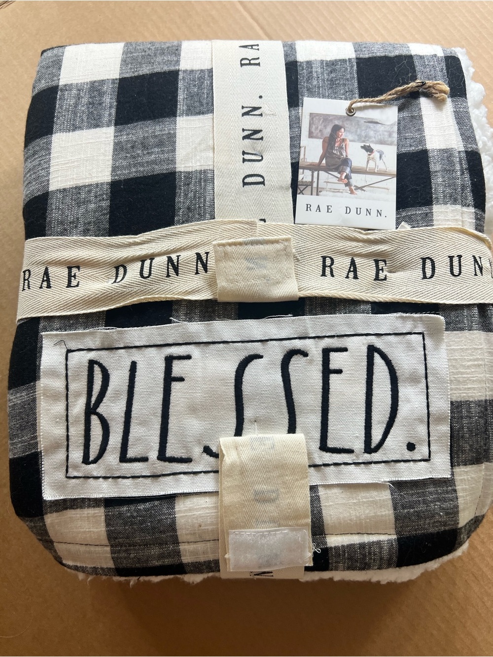 Rae Dunn Black & White Buffalo Check "BLESSED" Throw